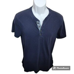 Marc Anthony Shirt, Men's M, Blue w/Blue Textured Stripe, Split Crew Neck, EUC